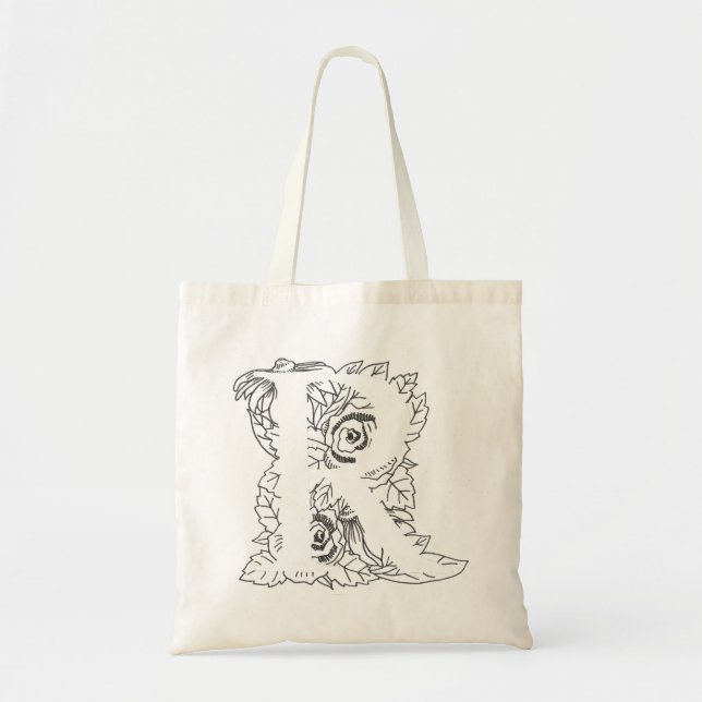 Svart "R" Design Tote Bag Tygkasse (Framsidan)