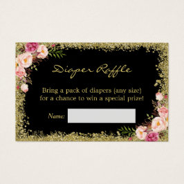 Svart Raffle Card-Rosa i Guld Glitter, Blommigt Visitkort