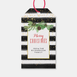 Svart Rand med Guld-konfetti och Gräs-koner Presentetikett