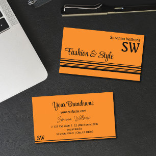 Svart Rand med vanlig Orange med monogram Snyggt Visitkort