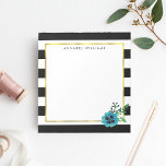 Svart Rand och Blå blomma, Anteckningsblock Person<br><div class="desc">Den moderna anteckningsblocket har chic svart och vitt rand med en blå blommigt-pansy-blomma och faux guld gräns. Anpassa med ett monogram,  namn eller text som du vill ha!</div>