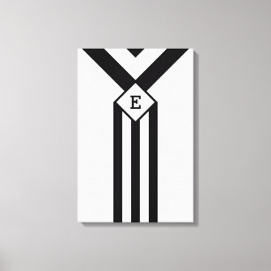 Svart Rand och Chevrons med Monogram på White Canvastryck