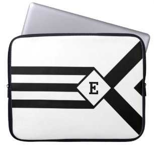 Svart Rand och Chevrons med Monogram på White Laptop Fodral