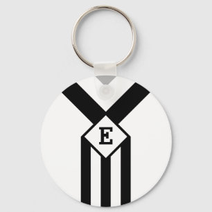 Svart Rand och Chevrons med Monogram på White Nyckelring