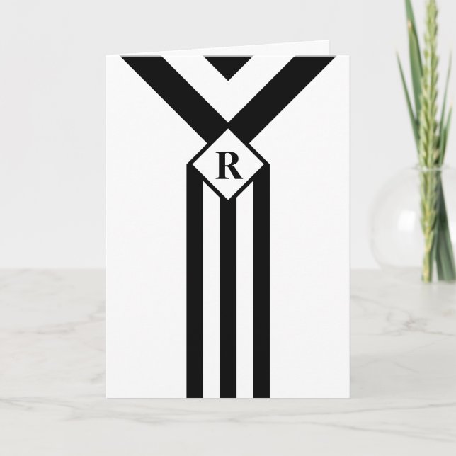 Svart Rand och Chevrons med Monogram på White Tack Kort (Framsida)