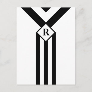 Svart Rand och Chevrons med Monogram på White Vykort