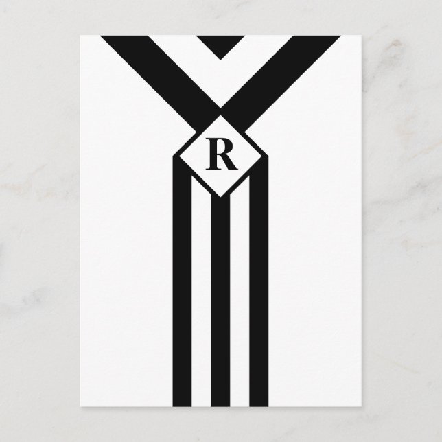 Svart Rand och Chevrons med Monogram på White Vykort (Framsida)
