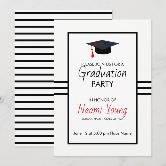 Svart Rand och kapp Inbjudningar (Fram/baksida)