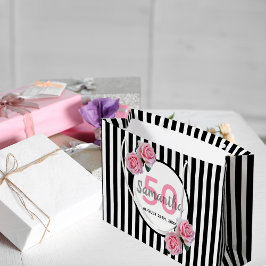 Svart rand rosa blommigt monogram