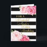 Svart Rand Rosa Flowers Sister Birthday Card Kort<br><div class="desc">Födelsedagskort för syster med rosa vattenfärgblommor,  svart rand,  guld och tankfull vers.</div>