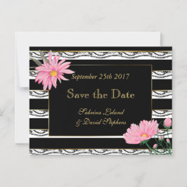 Svart Rand Snöre och Rosa Daisy Spara datum Magnetisk Inbjudningskort