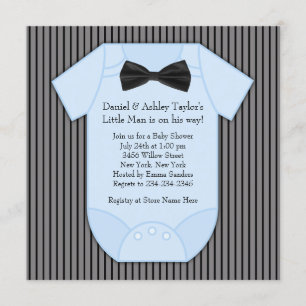 Svart randig blå baby pojke shower inbjudningar