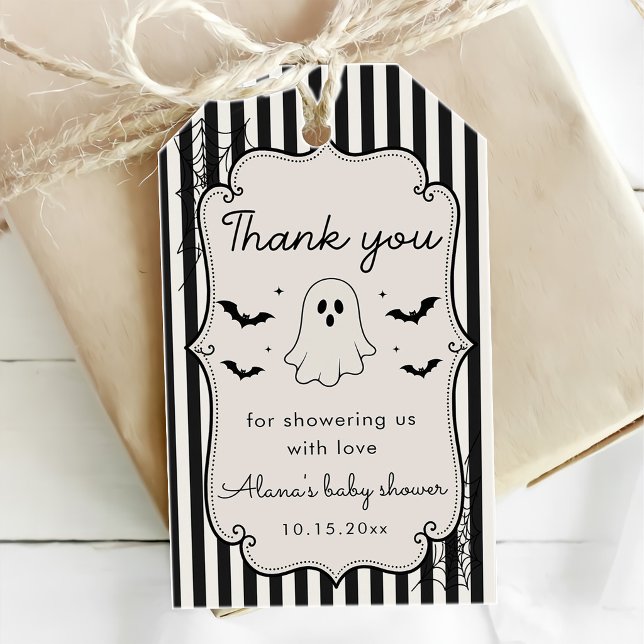 Svart randig spök Halloween Presentetikett (Skapare uppladdad)