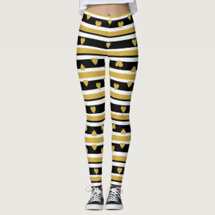 Svart randigt guldhjärta Glam-mönster (4) Leggings