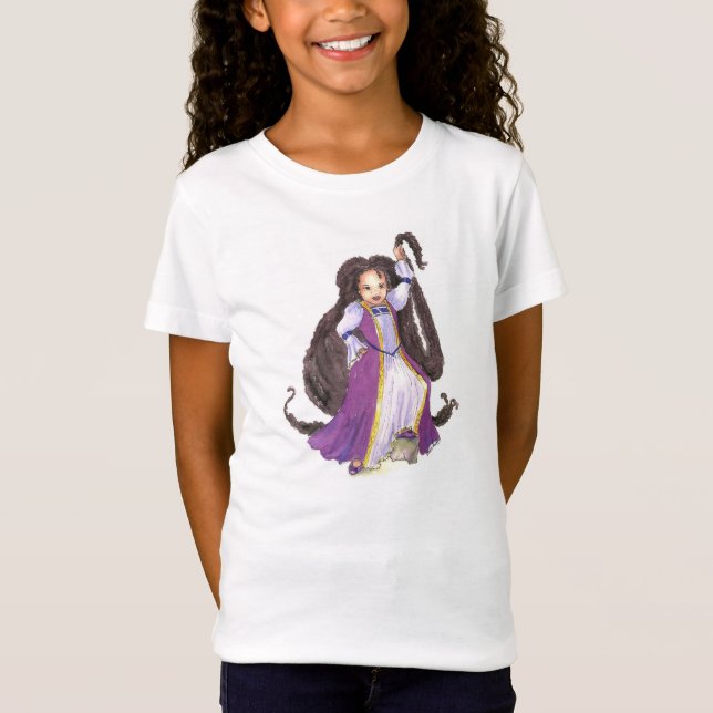 Svart Rapunzel med vridningflickatshirten T Shirt (Framsida)