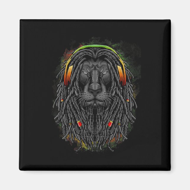 Svart Rasta Lejon med skrivbord - visa Pridet Magnet (Framsidan)