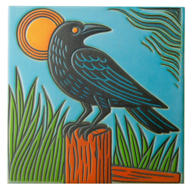 Svart Raven Fågel Kakel (Framsidan)