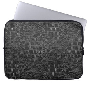 Svart, realistisk Alligator-hud Laptop Sleeve