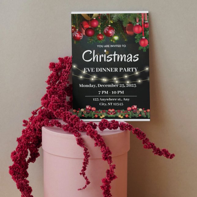 Svart Red christmas-inbjudan till middagsfest i kv Julkort (Skapare uppladdad)