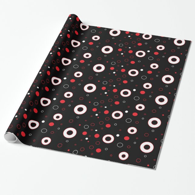 Svart, Red White Polka dots Gift Wrap Presentpapper (Utrullad)