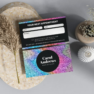 Svart & Regnbåge Glitter Glam Hår Salong Tidsbeställning Kort