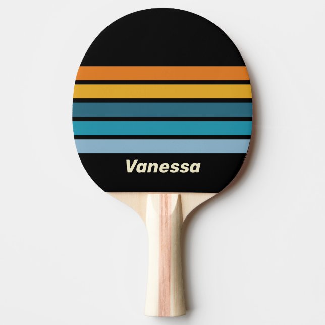 Svart regnbåge över randig med namn pingisracket (Framsidan)
