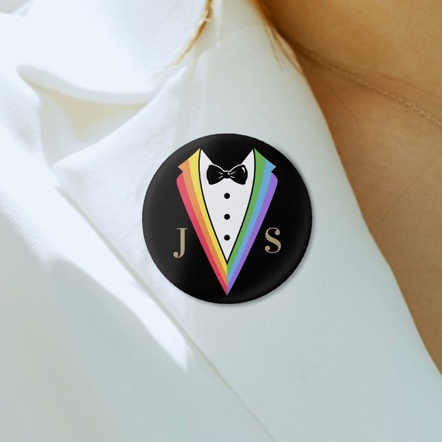 Svart regnbåge Personlig Bröllop Brudgum Gay Pride Knapp (Skapare uppladdad)