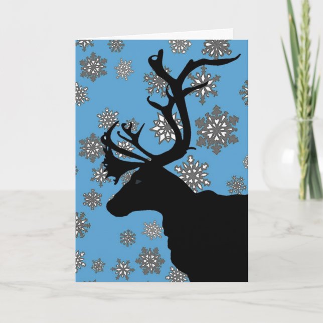 Svart ren med snöflingor helgkort (Framsida)