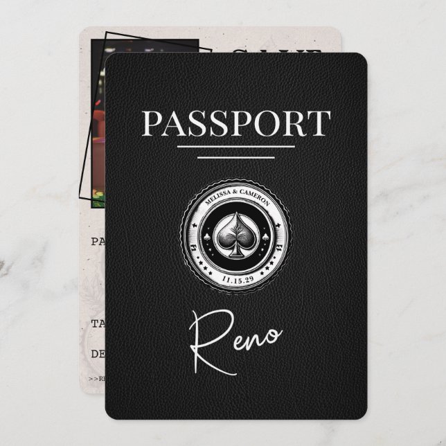 Svart Reno Passport sparar datum Spara Datumet (Fram/baksida)