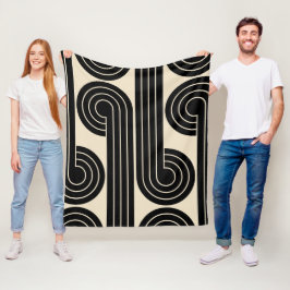 Svart Retro-Abstrakt Linjer Fleecefilt