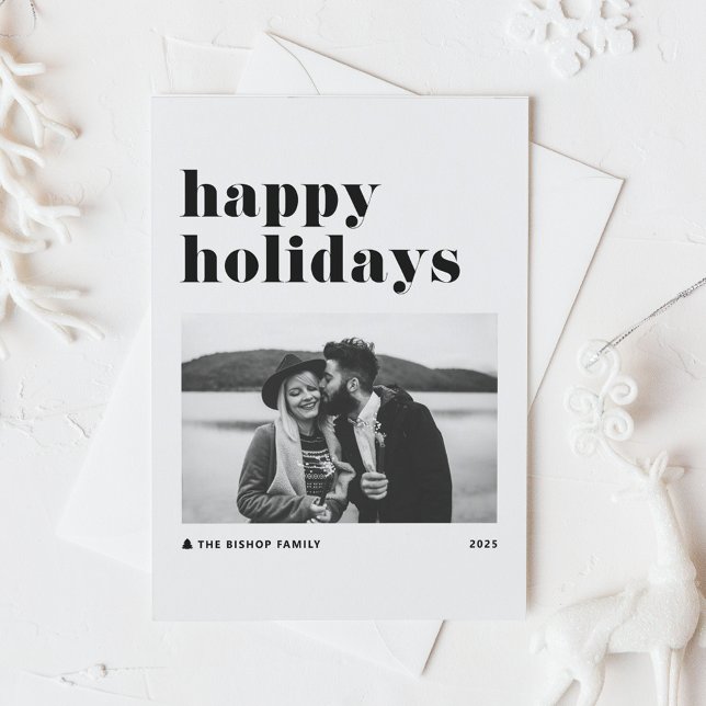 Svart Retro Djärv Typografi Foto God Jul Helg Vykort (Skapare uppladdad)