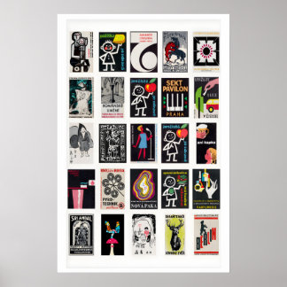 Svart Retro etiketter för tändsticksaskar väggkons Poster