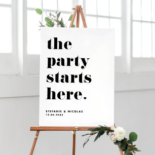 Svart Retro fet Party startar här Bröllop Poster