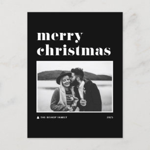 Svart Retro Fold Typography Photo God jul Helg Vykort