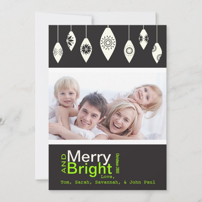 Svart Retro Merry och Bright Family Photo Card Julkort (Framsida)
