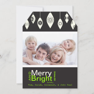 Svart Retro Merry och Bright Family Photo Card Julkort