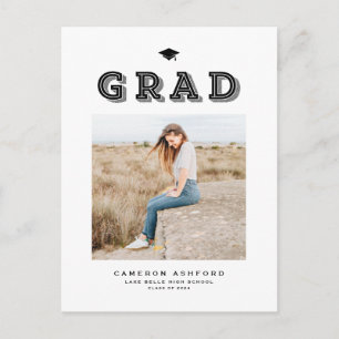 Svart Retro Typografi Foto Examen Inbjudan Vykort