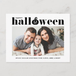 Svart Retro Typografi Foto Gott Halloween Meddelande Vykort