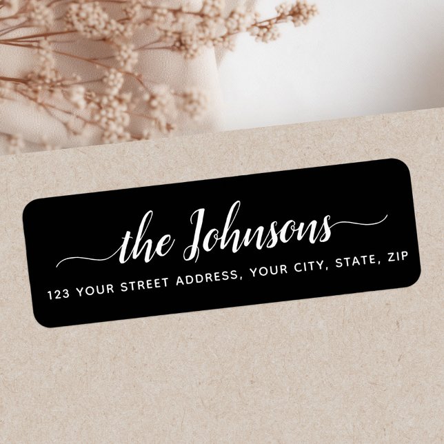 Svart returadress för cute calligraphy-skript etikett (Cute calligraphy script black return address label)