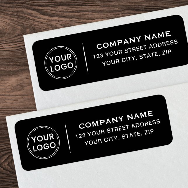 Svart returadress i eleganten logotyp för anpassni returadress etikett (Custom logo elegant black return address label)