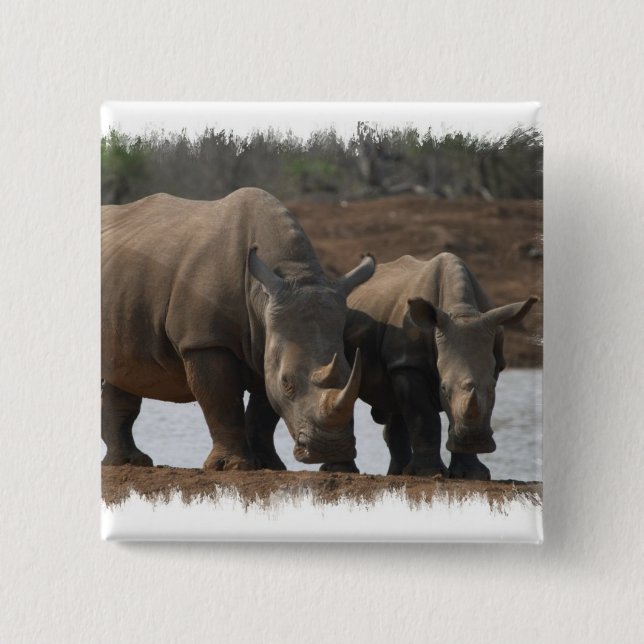 Svart Rhinos kvadrerar klämmer fast Knapp (Framsida)