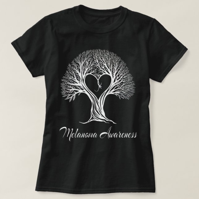Svart Ribbon Träd med hjärta T Shirt (Design framsida)