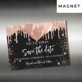 Svart ro-födelsedagsfest-magnet sparar datumet magnetisk inbjudningskort