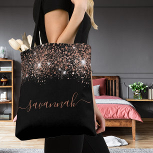 Svart ro guld glitter-monogramskript tygkasse