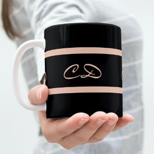 Svart ro guld monogram initialer elegant-skript kaffemugg