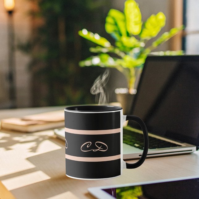 Svart ro guld monogram initialer elegant-skript mugg (Skapare uppladdad)