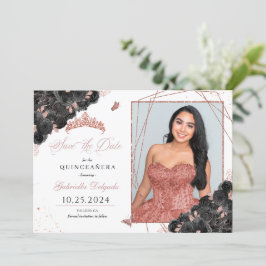 Svart & Ro Guld Quinceañera Spara datumfoto Inbjudningar