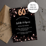 Svart ro guld-stjärnor på 60 år inbjudningar<br><div class="desc">En klassisk svart bakgrund,  dekorerad med ro guld-stjärnor. Anpassa och lägg till information om namn och party. Numret skrivs med ett skript för ballong stil.</div>