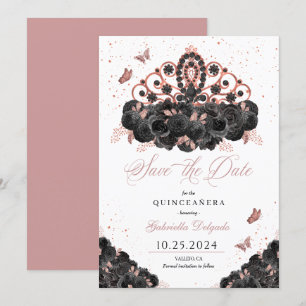 Svart & Ro Guld Tiara Spara datumet Quinceañera Inbjudningar