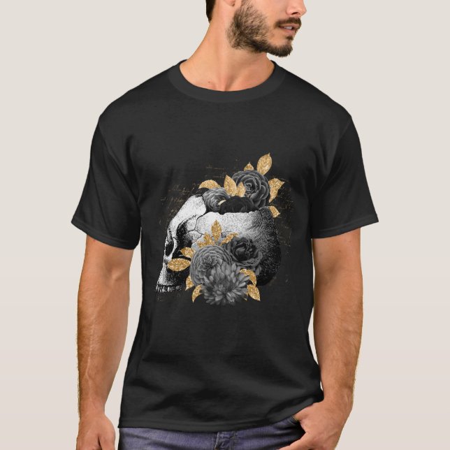 Svart Ro med skalle på svart gotin T Shirt (Framsida)